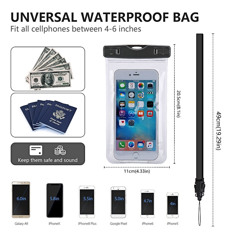 Waterproof Phone Pouch Floating,Universal Waterproof Phone Case Dry Bag IPX8 Underwater Tested