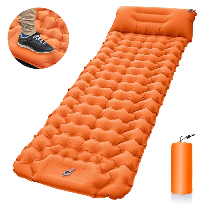Amazon Hot Sale Foot-pump Inflatable Camping Air Mat Mattress Outdoor Travel Ultralight Self-inflating Sleeping Pad With Pillow