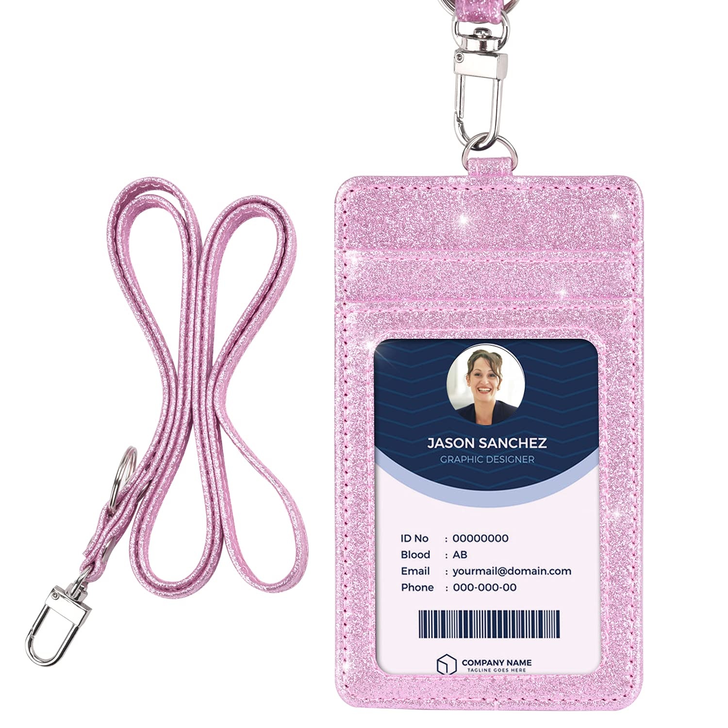 Premium PU leather working badge ID card holder with neck strap lanyard