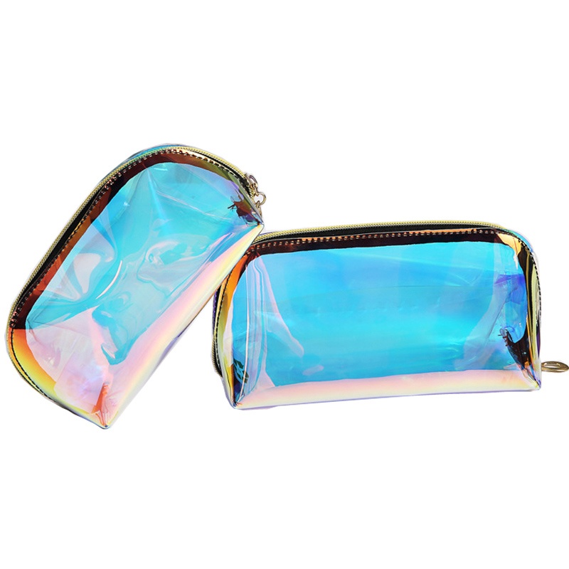 custom Logo clear transparent holographic makeup bag make up pouch pvc cosmetic bags for women