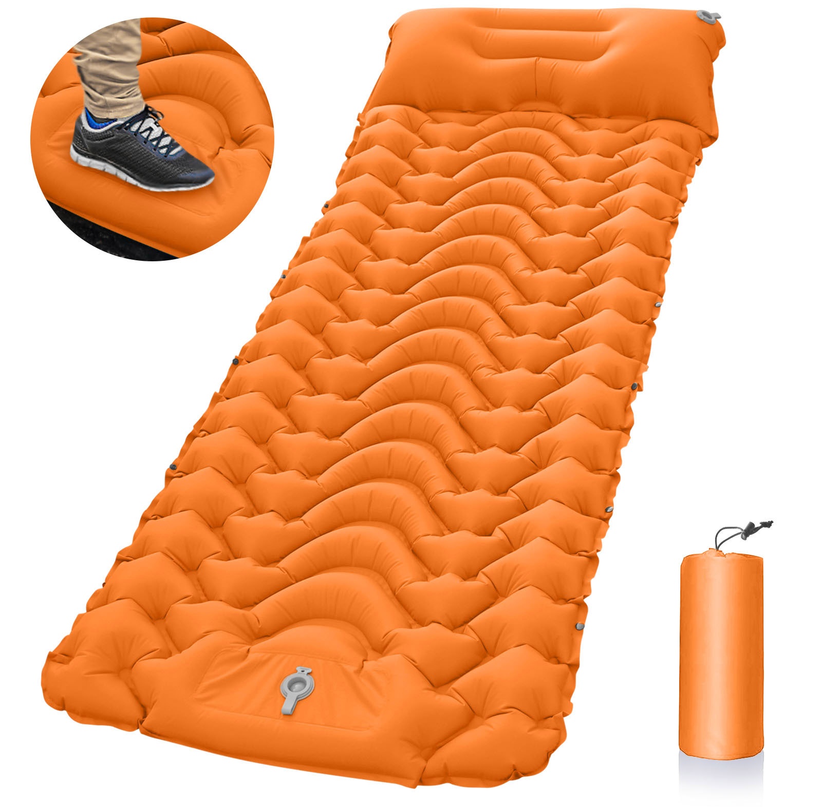 Hot Sale Outdoor 10CM Self inflating Camping Air Mat Foot Pump Press Waterproof Insulated Ultralight Sleeping Pad with Pillow