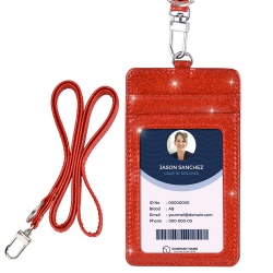 Custom Adjustable Lanyard Pu Leather Id Badge Card Holder