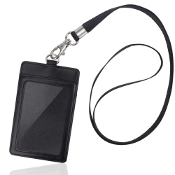 Wholesale office customized logo pu ID badge card holder with long neck strap band Lanyard