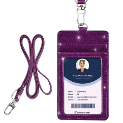 Premium Durable PU Leather ID Card Badge Holder with Leather Lanyard