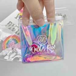 Waterproof Small Mini Holographic Laser PVC Zipper Ziplock Jewelry Cosmetic Flat Pouch Packaging Bag
