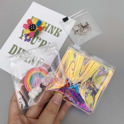 Colored laser holographic Mylar custom logos Cosmetic zip lock Jewelry packaging bags Pouch